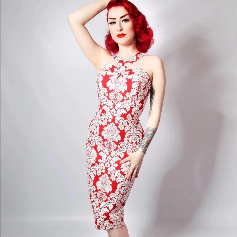 Bernie Dexter Goddess Dress in Red Damask